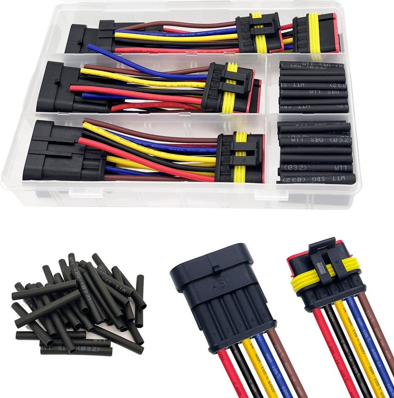 Twippo 6 Kit 16 AWG 5 Pin Connector Car Waterproof Wire Connectors 5 Pin Automotive Electrical Connectors Quick Disconnect 5 Way Wire Terminal Connector Plug and Heat Shrink Tubing Kit - Image 1